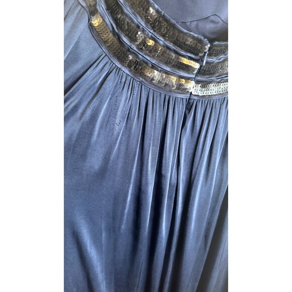 BCBG Navy Blue Small Sleeveless Sequined Formal Gown Dress With V-Neckline - Picture 11 of 16